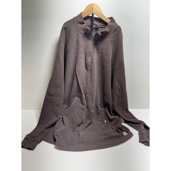 Carhartt 1/2 Zip Shirt Men’s Sz L Mock Neck Long Sleeve Brown Waffle Textured - Picture 1 of 7